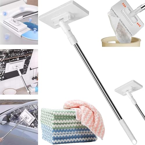 Snap Grip Mini Mop, 2026 Upgraded Disposable Dust Mop, Zero Touch Mini Mops, Convenient Cloth Changing Mops for Kitchen Counter, Foldable 100cm Adjustable Long Handle Mopping Stick (1*mop+5*Cloth)