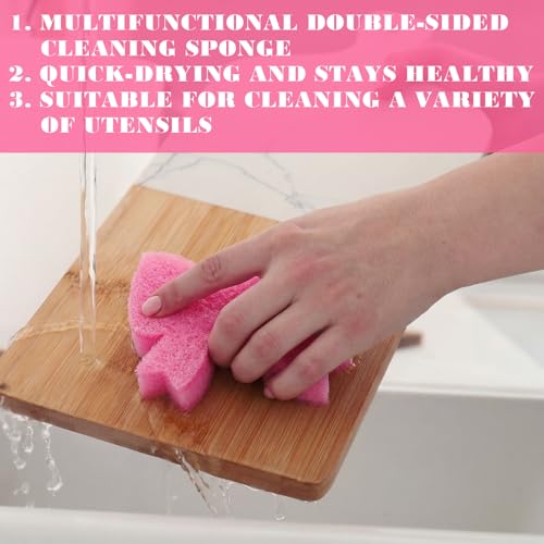 Tioncy 12 Pack Pink Bow Sponges Bulk Preppy Dual Sided Scrubber Stylish Pink Bow Sponges Reuseble Non Scratch Dishwashing Kitchen Cleaning Accessories for Cookware Pot Boiler Pan Household - style: Stylish Bow