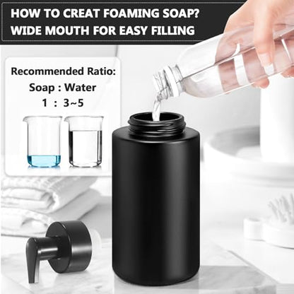 RYTOXILO Matte Black Foaming Hand Soap Dispenser, 10 oz/300ml Glass Foam Dispenser, 2 Pcs Foaming Soap Dispenser for Bathroom, Black Refillable Pump with Waterproof Labels - color: Black Bottle, size: 10 Fl oz