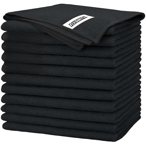 FIXSMITH Black Microfiber Cleaning Cloth -Pack of 12, Highly Absorbent Cleaning Rags, 16"X12" All Purpose Cleaning Towels for Housekeeping, Kitchen, Car, Lint Free and Reusable Microfiber Towels - color: Black, size: 12pk