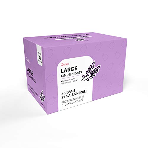 QUALIAZERO LAVENDER SCENTED 21 Gal / 80 Liter | Drawstring Closure Trash Bag | Heavy Duty (LAVENDER, 45 BAGS), WHITE, (L10002) - size: 45 Count (Pack of 1), style: LAVENDER