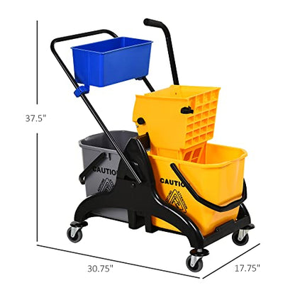 Heavy-Duty Mop Bucket with Side-Press Wringer and Dual Water Separation for Efficient Floor Cleaning at Home or Work
