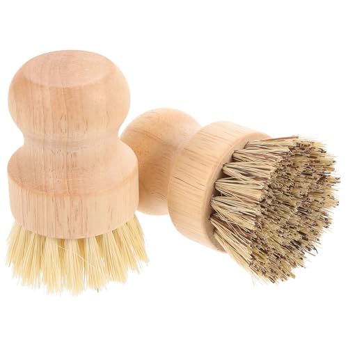 GARVALON 2pcs Palm Scrub Brush Coconut Fiber Kitchen Cleaning Brush Set Stiff Bristles Multipurpose Pot and Dish Scrubber for Household Sink and Pan Cleaning