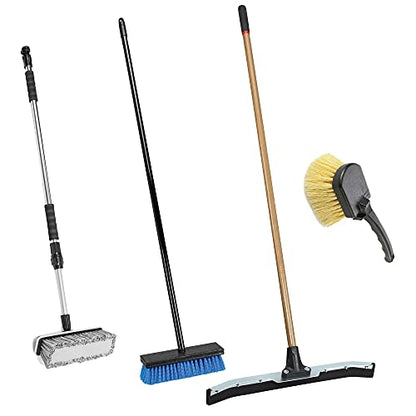 Harper 37518700 All-Purpose Scrubbing & Squeegee Brush Set with 10 in. Wash Brush with Flow-Through Handle, 24 in. Floor Squeegee, 10 in. Deck Brush and 8 in. Handheld Scrub Brush - style: All-Purpose Scrubbing Cleaning Set