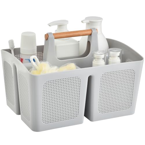 ALINK Portable Shower Caddy Basket with Compartments, Plastic Divided Cleaning Caddy Organizer Storage Tote with Handle for Bathroom, College, Dorm Room Essentials, Light Gray - color: Light Gray