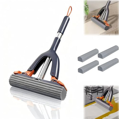 Small Tabletop Sponge Mop, Portable Self-Squeeze Lazy Mop, Compact Wet Dry Tool for Desktop, Kitchen Sink, Bathroom, Glass, Car.(2 Cotton Heads + 1 Squeeze Handle)