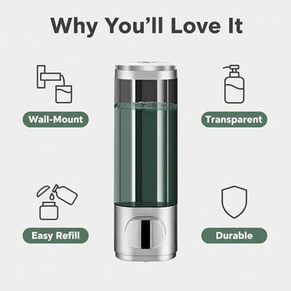 Silver Manual Bathroom Wall Mounted Soap Dispenser, 10oz/300ml Single Bathroom Shampoo and Conditioner Dispenser, Clear Plastic Refillable Liquid Lotion Pump Dispenser and Organizer - color: Silver