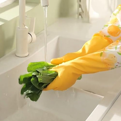 Dishwashing Cleaning Gloves, Long Rubber Gloves with Cotton Lined | Resuable Latex Free Dishwashing Gloves, Non-Slip Waterproof Household Glove for Kitchen Laundry Working Gardening Cooking