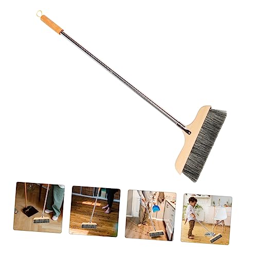 Wood Bristle Broom Heavy Duty Household Sweeper Long Handle Soft Bristle for Tile Surface Cleaning - color: Black