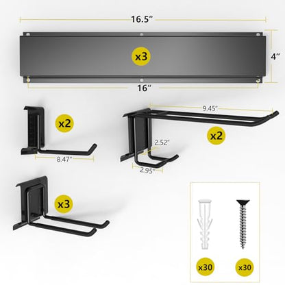49.5" Garage Tool Organizer Wall Mount, 500lbs Tool Storage Organizer with Adjustable Sliding Hooks, Heavy Duty & Anti-Rust Garden Tools Storage Rack for Hanging Rake Broom/Mower/Snowboard - size: 49.5inch