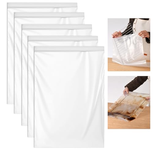 5 Pack Heavy Duty Reusable Oven Rack Cleaner Bags, Leak-Resistant PE Bags for Deep Soaking Grill Grates & BBQ Racks, No Cleaner Included
