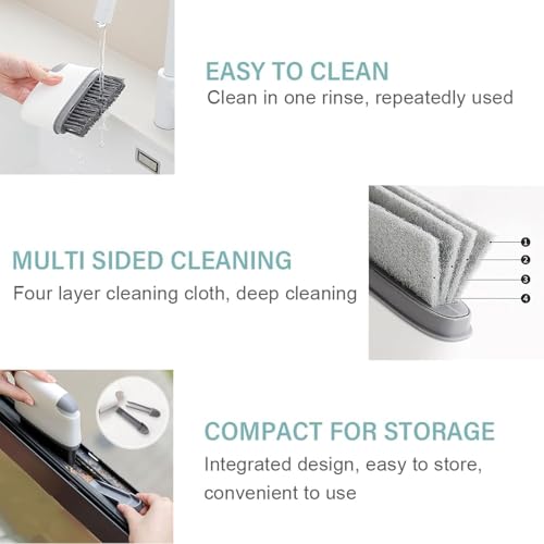 2-in-1 Groove Cleaning Brush, 2025 Upgraded Crevice Cleaner, Window Track Cleaning Tools with Hard Bristle Brushes and Sponge Brushes for Window Tracks, Sliding Doors, Sills, Tile Lines & Car Vents