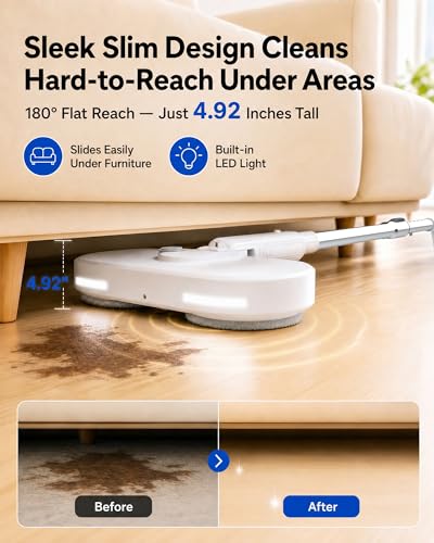 Buways Cordless Electric Mop, Self-Propelled Electric Spin Mop, Gravity Assist Pressure, 8000mAh Battery, LED Light & Water Spray, for Hardwood, Tile & Laminate Floors