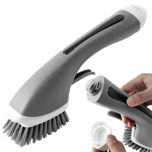 Dish Brush with Soap Dispenser, Soap Dispensing Dish Brush Detachable Handle, Kitchen Scrub Brushes for Dishes Kitchen Sink Bathroom Tiles - color: Gray