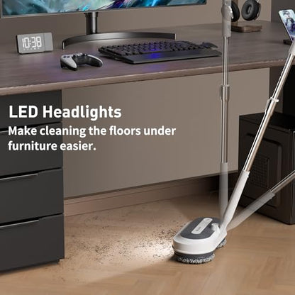 Cordless Electric Spin Mop, Electric Floor Cleaner with Water Sprayer & LED Headlight, 50mins Working Time, 290ml Water Tank, Adjustable Tube, Self-Propelled Multi-Surfaces Floor Mop for Home Cleaning