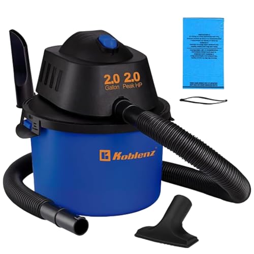 Koblenz Wet Dry Vacuum Cleaner, 2 Gallon 2.0 PHP, 60 CFM, 10 ft Reach, Twist-N-Lock Hose, Small Shop Vac, Portable Shop Vac for Home Car Garage Workshop, Accessories Included, Blue/Black, WD-2L - size: 2 Gallon 2 HP