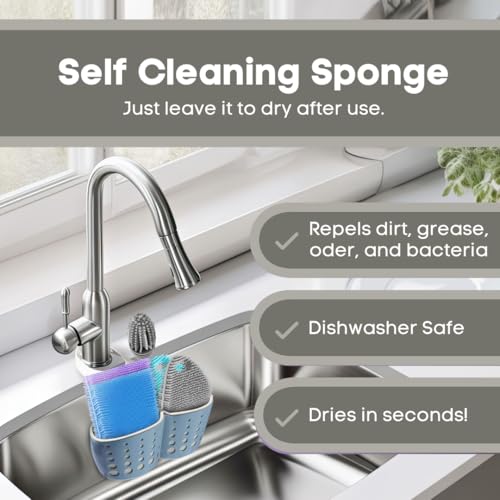 Silicone Dish Sponge Dish Scrubber (Oval and Square) - Dual-Sided, Food Grade Silicone Sponges for Dishes and Housecleaning 2-Pack - color: 2 Pack Grey + Purple