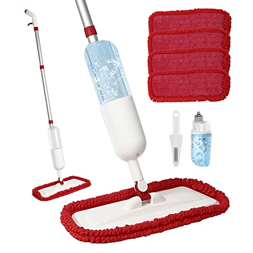 Spray Mop for Floor Cleaning, Wet Dry Microfiber Mop with 4 Washable Pads 650 ml Refillable Bottle and 1 Scraper for Home Kitchen Hardwood Laminate Wood Vinyl Ceramic Tiles Wooden Floor