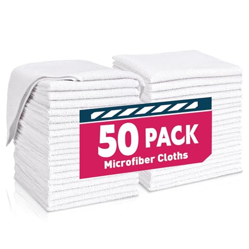 TEAWOO White Microfiber Towels- 50 Pack, Microfiber Cleaning Cloths Bulk, Microfiber Towels for Cars, Cleaning Rags (12x12 inches) - color: White, size: 50 Pack