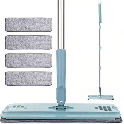 Dust Mop，Flat Mop with 4 Pads, Sponge mops for Floor Cleaning,Hardwood,Tile,Marble,Wall Surface