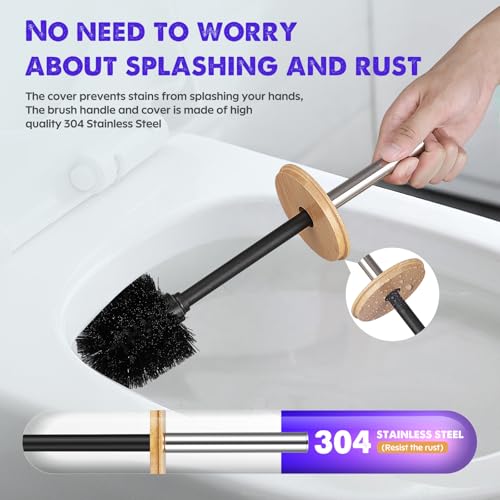 Compact Toilet Brush and Holder 2 Pack,SetStainless Steel Handle Toilet Brush,Deep Cleaning,Durable Nylon bristles,Splash-Proof Design(White&Black)