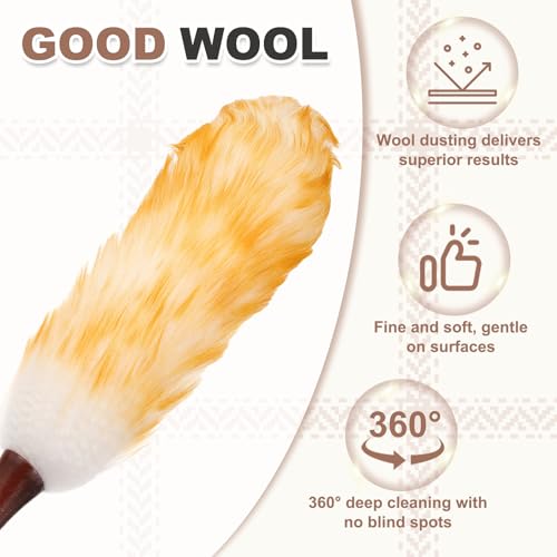 uxcell Wool Duster, 20.5" Natural Feather Cleaner Household Cleaning Duster with Solid Wooden Handle for Cleaning Fans Window Blinds Shelves Furniture, White Gold - color: White Gold, size: 20.5"