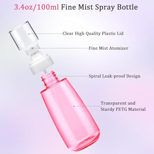 Cosywell Fine Mist Spray Bottle TSA Approved 3.4oz/ 100ml Empty Cosmetic Refillable Travel Containers Plastic Hair Spray Bottle Sprayer for Perfume Skincare Makeup Lotion (3color) - color: 3color