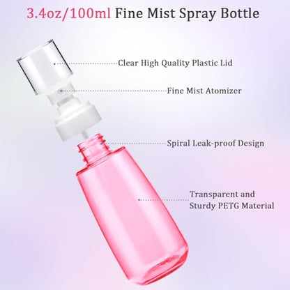 Cosywell Fine Mist Spray Bottle 3.4oz/ 100ml Empty Cosmetic Refillable Travel Containers Plastic Hair Spray Bottle Sprayer for Perfume Skincare Makeup Lotion (8color) - color: 8color