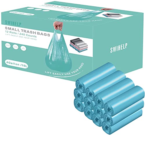 Small Trash Bags 240 Count Garbage Bags SWIHELP Waste Basket Liners for Bathroom, Kitchen,Bedroom, Office Pet Car 15 Liter Trash Can 4 Gallon… - color: 240Counts / Blue, size: 1 Count (Pack of 240)