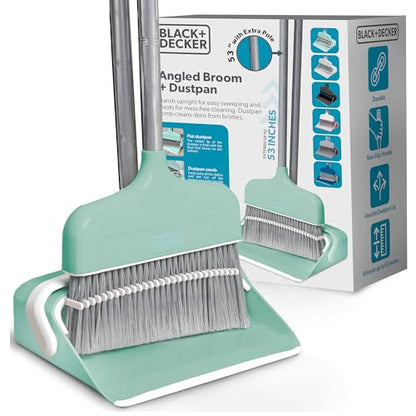 BLACK+DECKER Butler Broom & Dustpan Set - Short Handle, Stand-Up Design - Lightweight, Space-Saving Combo for Kitchen, Living Room, Bathroom, Lobby Floors - Home Cleaning Essential, Teal/Grey - size: Teal Butler Broom & Dustpan