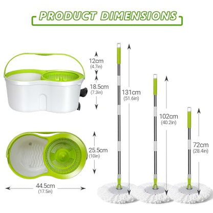 Spin Mop Bucket System,Masthome 360°Spin Mop and Bucket with Wringer Set,EasyWring Microfiber Mop with 3 Mop Pads,Spinning Floor Cleaning System for Floor Cleaning - Home & Office Suitable - color: White