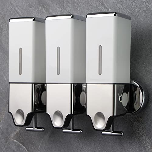 3 x 500ml per Cup Wall Mounted Manual Soap Dispenser for Home, Bath, Kitchen, Hotels, Restaurants. Shower and Lotion Dispenser(White) - color: White,transparent, size: 3 Chamber