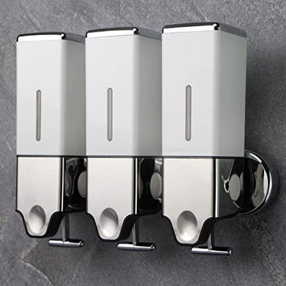 3 x 500ml per Cup Wall Mounted Manual Soap Dispenser for Home, Bath, Kitchen, Hotels, Restaurants. Shower and Lotion Dispenser(White) - color: White,transparent, size: 3 Chamber