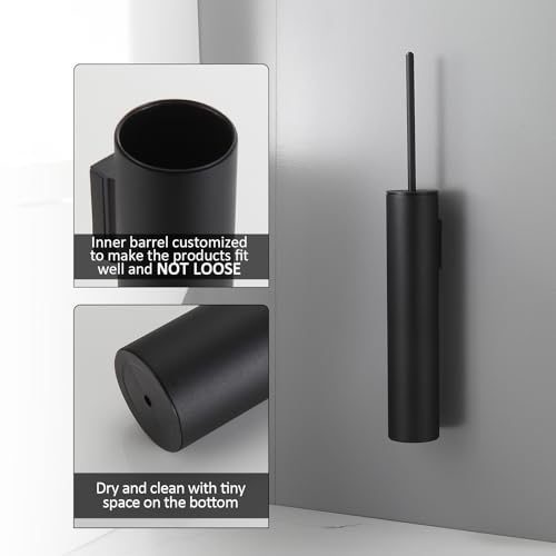 BGL Toilet Brush and Holder Set Matte Black Wall Mounted for Bathroom Round Design - color: Matte Black-wall Mount