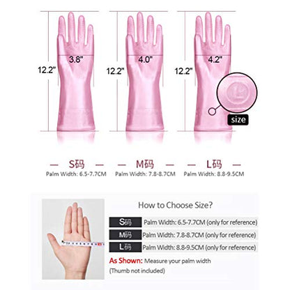 Alimat PluS 3 Pack Reusable Cleaning Gloves Latex Free, Dishwashing Gloves with Cotton Flock Liner and Embossed Palm, Waterproof Household Gloves for Laundry, Gardening (Medium) - color: Blue+pink+white, size: Medium (Pack of 3)