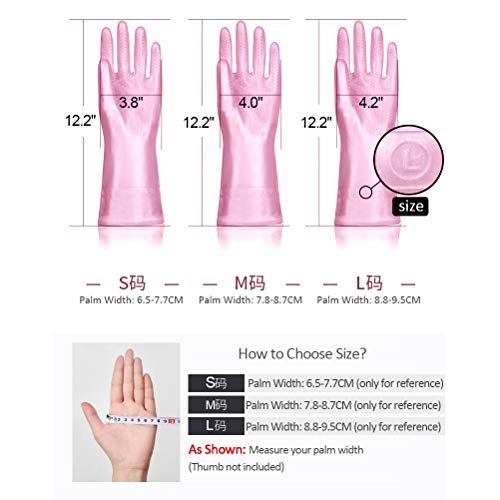 Alimat PluS 3 Pack Reusable Cleaning Gloves Latex Free, Dishwashing Gloves with Cotton Flock Liner and Embossed Palm, Waterproof Household Gloves for Laundry, Gardening (Small) - color: Blue+pink+white, size: Small (Pack of 3)