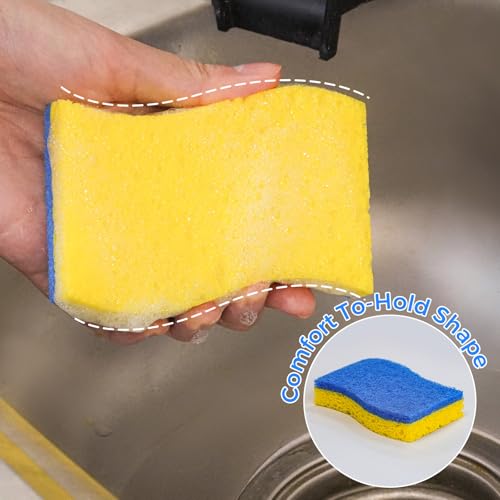 6-Pack Non-Scratch Kitchen Sponges – Durable Dish Sponges for Dishes, Pots, and Pans, Perfect for Cleaning Stainless Steel, Dishwashing, and More, Blue & Yellow - color: Blue Yellow