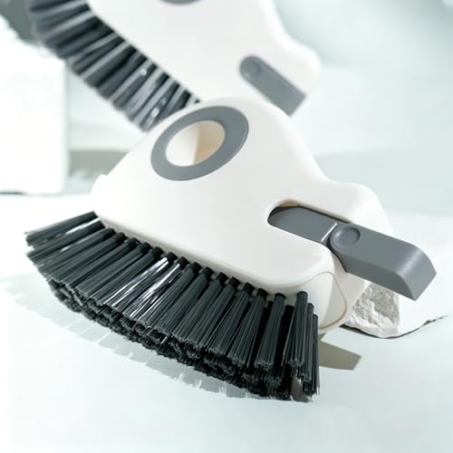 2 in 1 Groove Cleaning Brush, Window Track Cleaning Tools, Multifunction Window Track Cleaner with Hard Bristle and Hidden Scraper, Crevice Brush for Sliding Door Track, Window Seal, Sill (Gray)