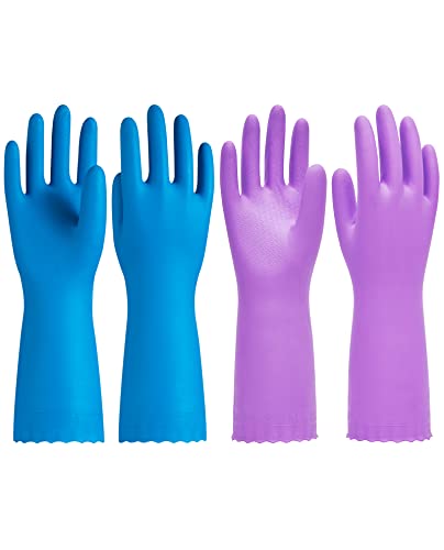 PACIFIC PPE 2 Pairs Dishwashing Cleaning Gloves with Latex free, Cotton lining, Kitchen Gloves (Purple+Blue, Medium) - color: Purple+blue, size: Medium (Pack of 2)