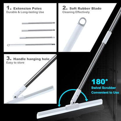 Rubber Squeegee Broom for Floor,62" Long Handle Window Squeegee, Silicone Pet Hair Remover,Magic Squeegee Broom for Indoor Cleaning,Cleans Glass, Hair, fine dust, Liquids, Suitable Smooth Floors, Rugs - size: Large (1 in 1)