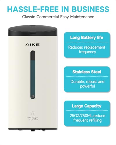 AIKE Automatic Wall Mount Liquid Soap Dispenser, Commercial Stainless Steel with 25oz Large Capacity Save Time Effort and Cost,Model AK1205 (Matte White) - color: Off White