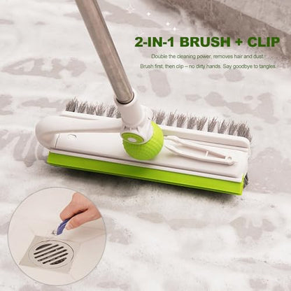 Floor Scrub Brush with Long Handle, 4 in 1 Scrape and Heavy-Duty Stiff Bristle Scrubber Brush for Cleaning Shower Bathroom, Patio, Pool, Garage, Kitchen, Wall and Deck