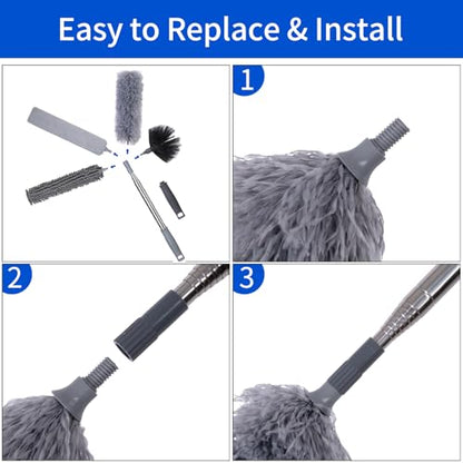 FrutPunch Duster with Extension Pole,Ceiling Fan Cleaner Duster Set of 6, Telescopic Cobweb Feather Duster 100 Inch,Ceiling Fan Duster, House Cleaning Tool Set