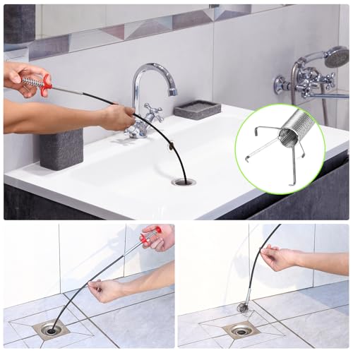 Drain Snake Auger with 4-Claw Grabber, Manual Sink Unclogger Tool, Flexible Cable for Kitchen, Bathroom Floor Drains & Pipes, Food & Hair Clog Remover (62 Inches) - style: 62 INCHES
