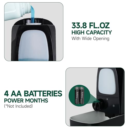 anydry Commercial Automatic Soap Dispenser Large 34oz/1000ml Capacity Wall-Mounted Touchless Liquid Dispenser for High-Traffic Restrooms, Offices, Hospitals Model AD1220S Black - color: Black