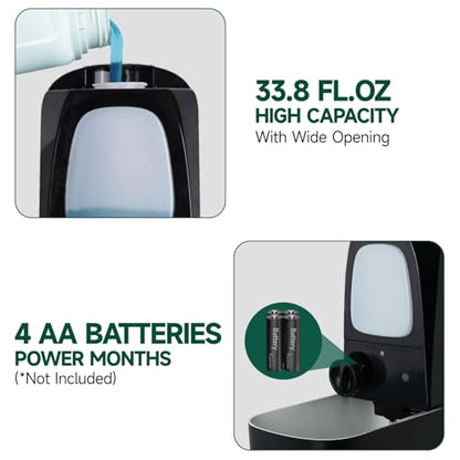 anydry Commercial Automatic Soap Dispenser Large 34oz/1000ml Capacity Wall-Mounted Touchless Liquid Dispenser for High-Traffic Restrooms, Offices, Hospitals Model AD1220S Black - color: Black