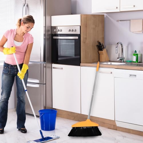 BESPORTBLE Soft Bristle Angle Broom with Long Metal Handle, Indoor and Outdoor Floor Sweeping Tool for Kitchen, Office, Home Cleaning, Garbage Sweeping and Dust Removal