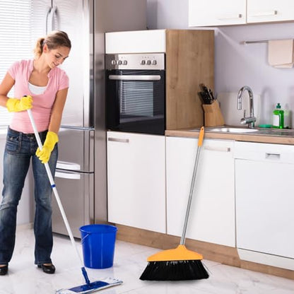 Uonlytech Soft Bristle Household Broom with Dustpan, Wide Angle Floor Sweeping Broom with Long Stainless Steel Handle for Indoor Cleaning, Kitchen, Garage, and Home Use