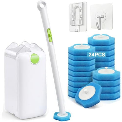 Disposable Toilet Brush, Toilet Bowl Cleaner with 24 Upgraded Cleaner Refills, Wall Mounted Toilet Brush and Holder Set, Bathroom Cleaning System for Bathtub Sink Wash Basin
