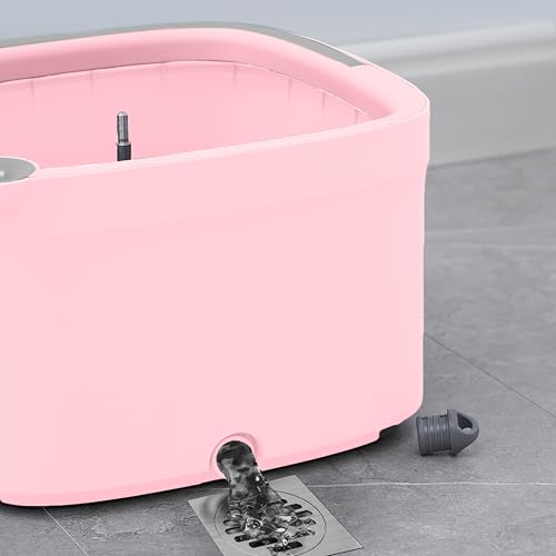 Spin Mop and Bucket with Separate Compartments for Clean and Dirty Water NEW 2025 Upgraded Version w/Side Brush and Self Standing Handle, Smart Square Mop w/ 2 Machine Washable Microfiber Pads, Rose - color: Pink